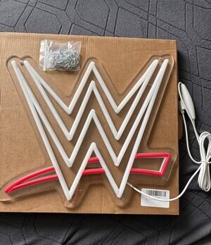WWE Wall Mount Light Sign USB Powered White Red Plastic